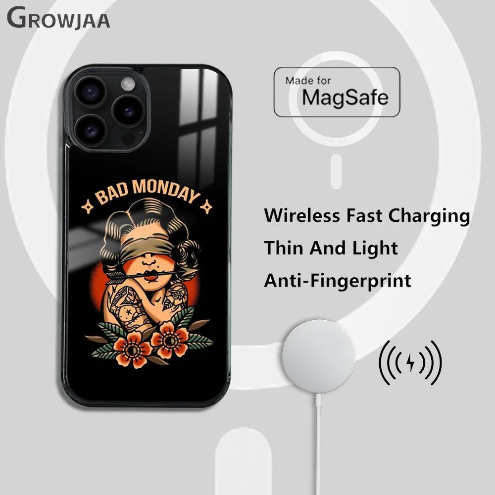 Cool Old School Tattoo Phone Case For iPhone 16 15 14 13 12 11 Pro Max Plus Mini Magsafe Mirror Wireless Magnetic Cover