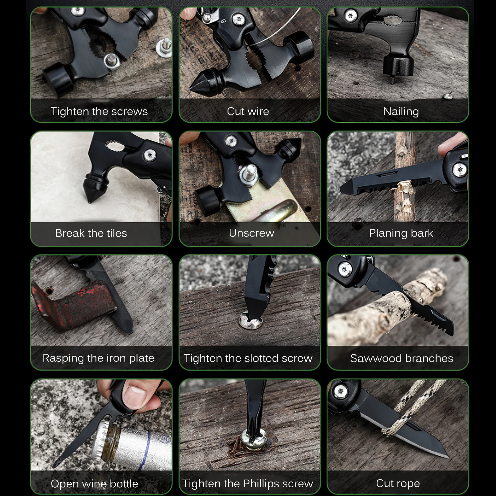 Многофункциональный выживальный молоток-мультитул с ножом, пилой, защитой автомобиля, крутыми гаджетами для дома, активного отдыха на природе, кемпинга и походов.