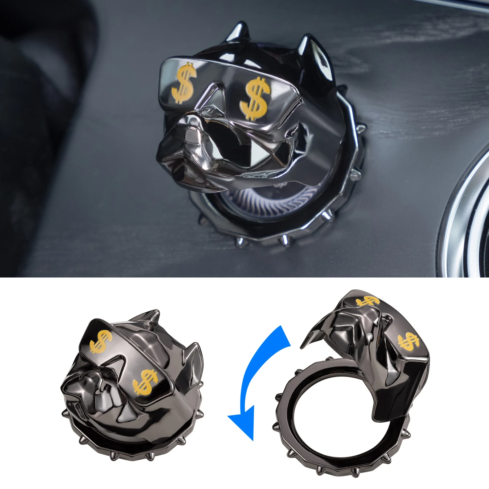 

Personality Bully Dog Car Interior Engine Ignition Start Stop Button Protective Cover Decoration Sticker Car Interior Accessorie