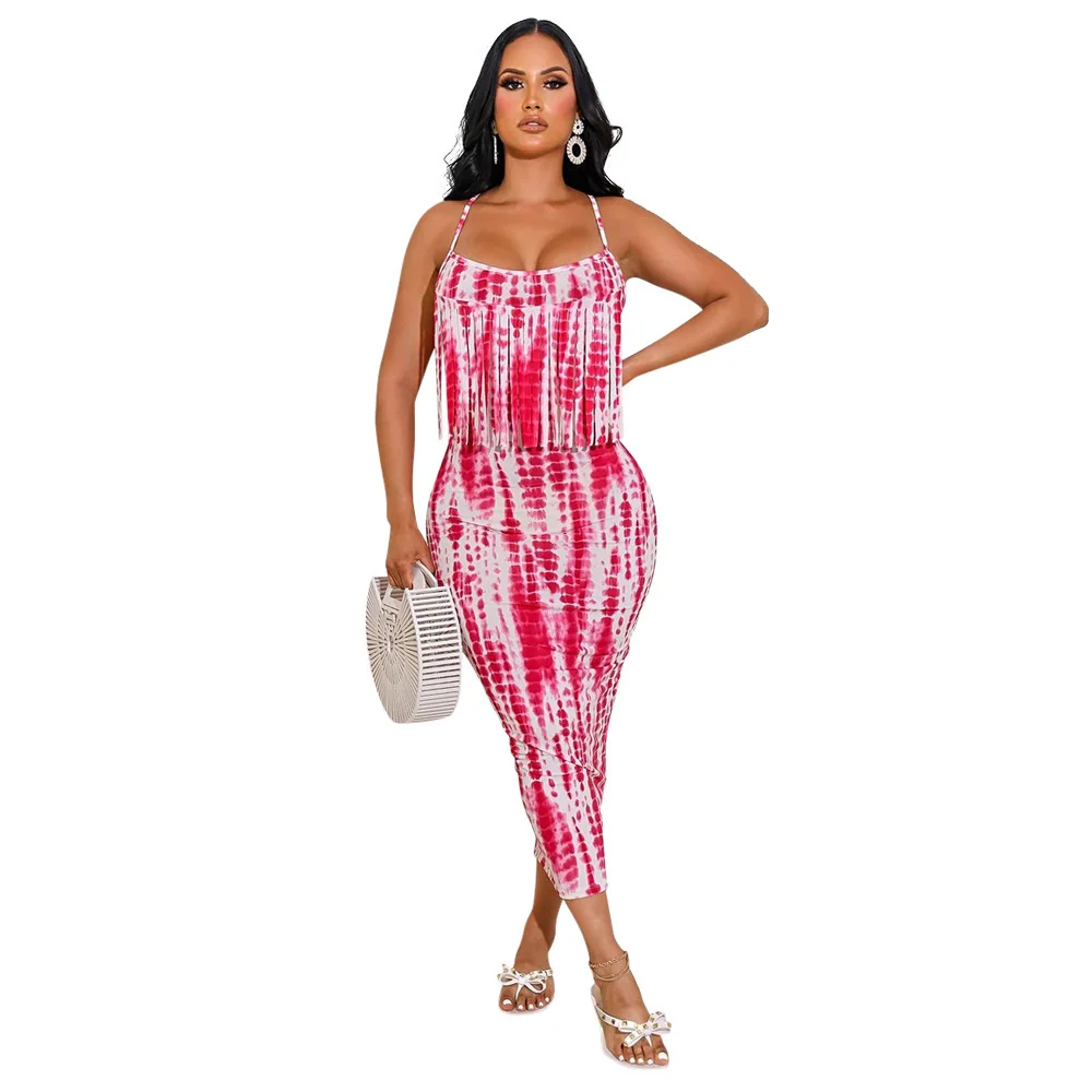 

Элегантное Клубное платье с бахромой Cutubly, сексуальное платье без рукавов на бретелях, новинка, Vestidos, одежда 2022, женские платья, розовые повс...