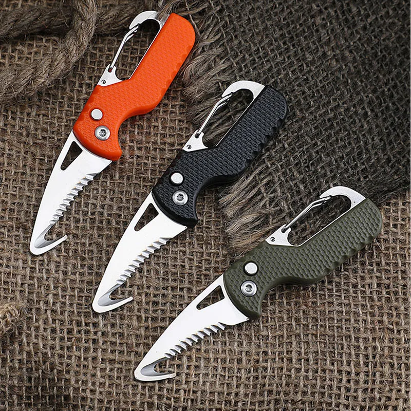 

NEW Portable Multifunctional Tool Knife Foldable Serrated Sharp Express Parcel Knife Keychain With Hook Cut Rope Survival Tool