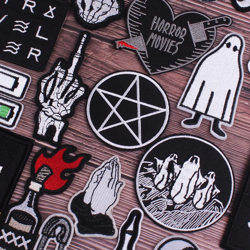 

Punk Patch DIY Embroidery Patches for Clothing Stripes Badge Ghost Skull Patches for jacket Iron on Patch on Clothes Accessories