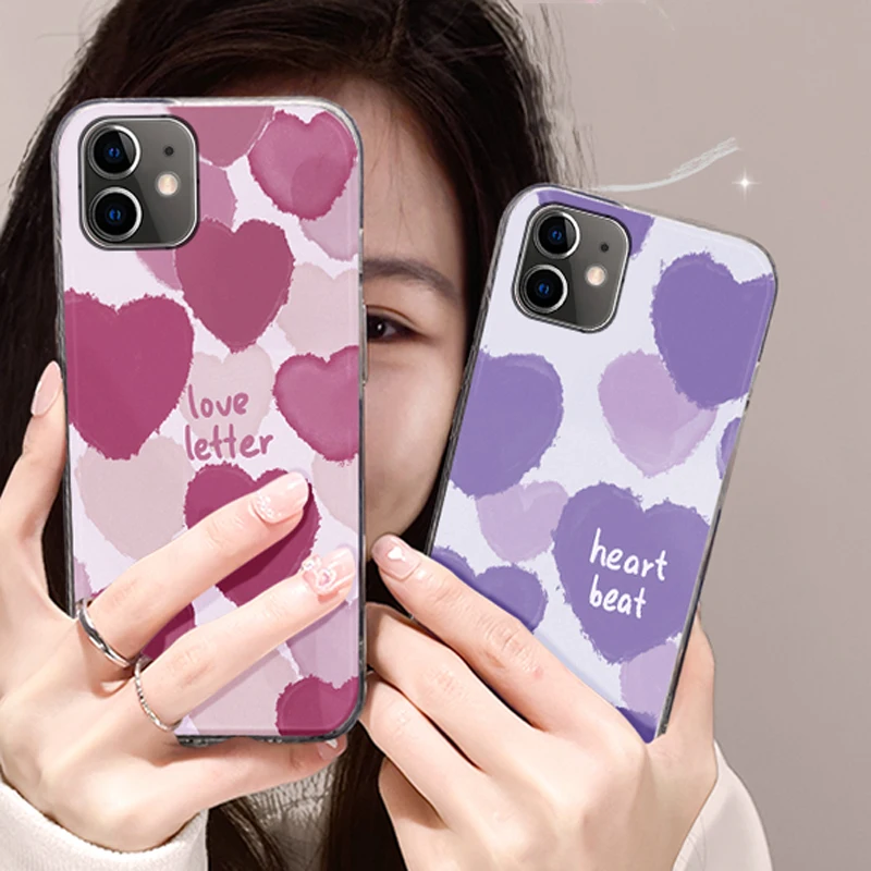 

Love Heart Clear Phone Case For iPhone 13 14 12 11 Pro Max Plus Mini X XR XS 7 8 6 6s Plus SE 2022 Shockproof Soft Back Cover