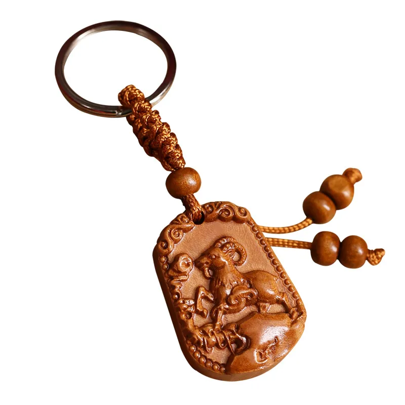 Брелок для ключей из персикового дерева со знаком зодиака резной кулон Дракон