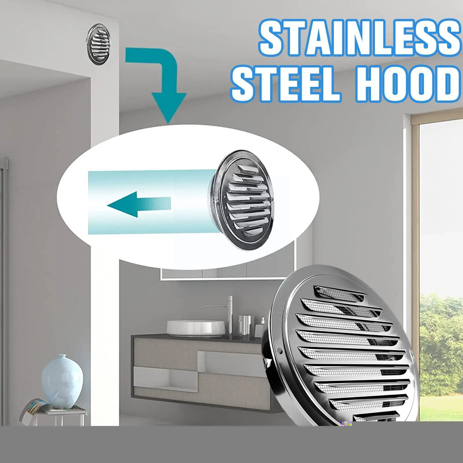 

Steel Flat Round Air Vent Louvered Grille Cover Vent Flat Air W/ Hood Mesh Vent Ducting Ventilation Fly Screen Outlet H6r4