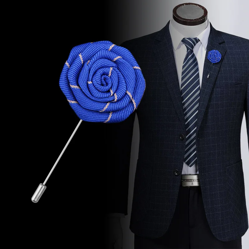 

High-grade Korean Men's Brooches Handmade Fabric Rose Flower Long Brooch Collar Lapel Pin Suit Shirt Gifts for Men Accessories