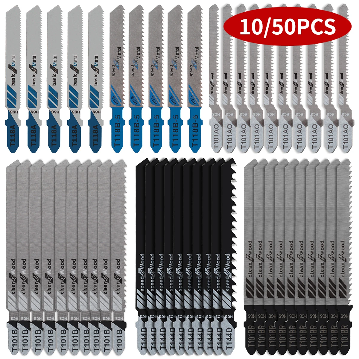 10/50pcs Jig Saw Blade Set T-shank Jigsaw Wood Thin Metal Cutting Tool for DEWALT/Bosch/Hitachi/Makita/Milwaukee/Metabo - купить по