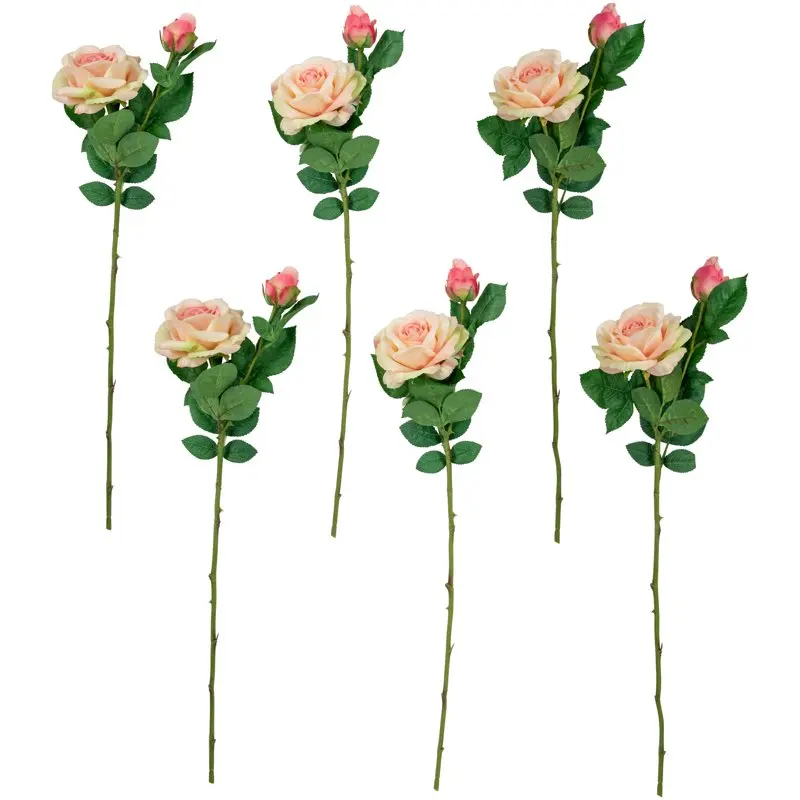 

Set of 6 Light Pink Real Touch Artificial Rose Stems 26"