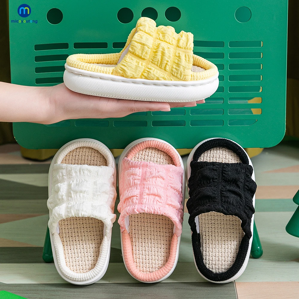 Home Linen Baby Girls Slippers Children Shoes Kids Breathable Non-Slip Thick Soled Spring Summer Platform Sandals Miaoyoutong