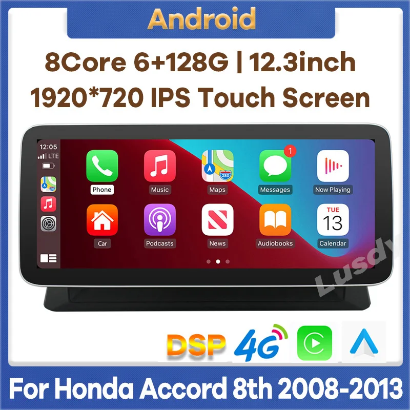 

12,3 "Android 12 6G + 128G автомобильный мультимедийный плеер радио GPS-навигация для Honda Accord 2008-2013 Авто Стерео Аудио Видео CarPlay