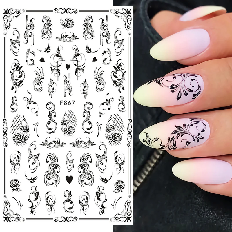 

1PCS New Trendy Geometric Nail Decals Press On Nails Flowers Nail Sticker Nail Art Decorations DlY Love Butterfly Line Manicure