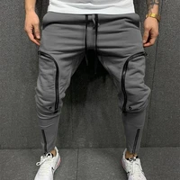 2022 european and american mens pocket fitness beam small foot zipper patch pocket slim fit sports pants