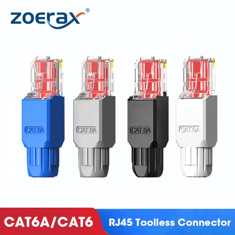 

2PCS RJ45 CAT6A CAT6 Connector, ZoeRax Tool Free Ethernet Termination Plugs, 23AWG to 26AWG Cable Internet Plug Toolless