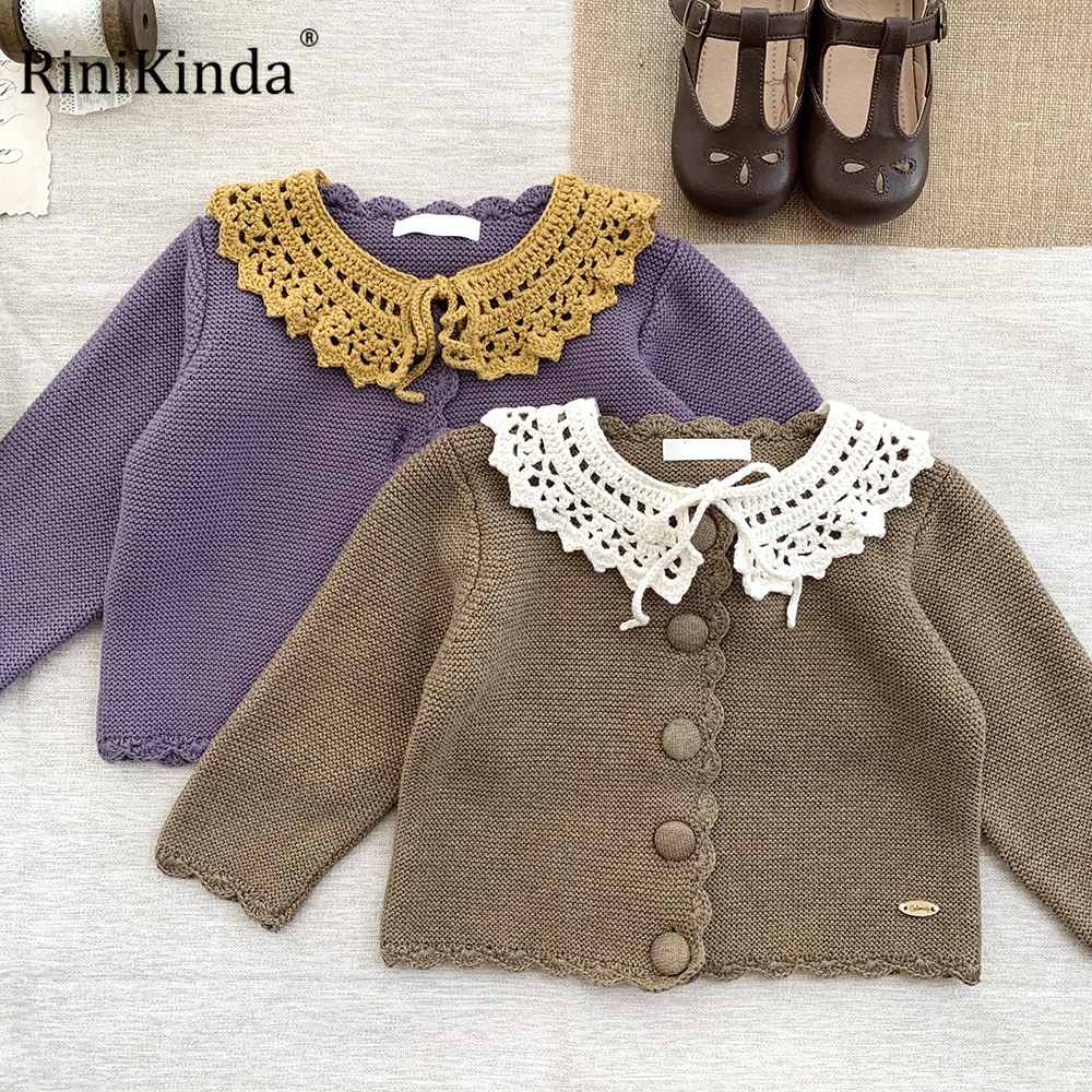 

RiniKinda 2022 Autumn Baby Girls Sweater Casual Long Sleeve Children's Clothing Cotton Cardigan Fashion Kids Jacket Coat