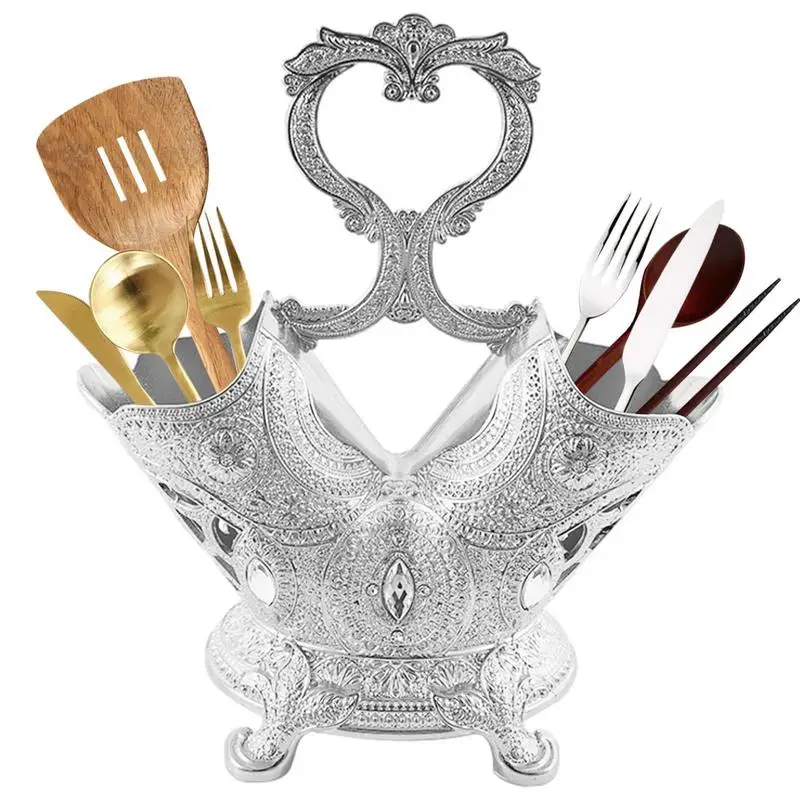 

Countertop Flatware Organizer Retro Silverware Holder With Portable Handle European Style Table Flatware Caddy Rack For Storing