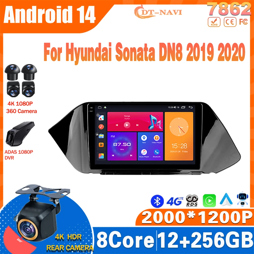 Радио Android 14 для Hyundai Sonata DN8 2019 2020 мультимедийный видеоплеер навигация стерео Carplay