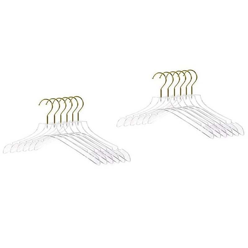 10 Pcs Clear Clothes Hangers With Gold Hook, Transparent Shirts Dress Coat Hanger With Notches For Lady Kids Small