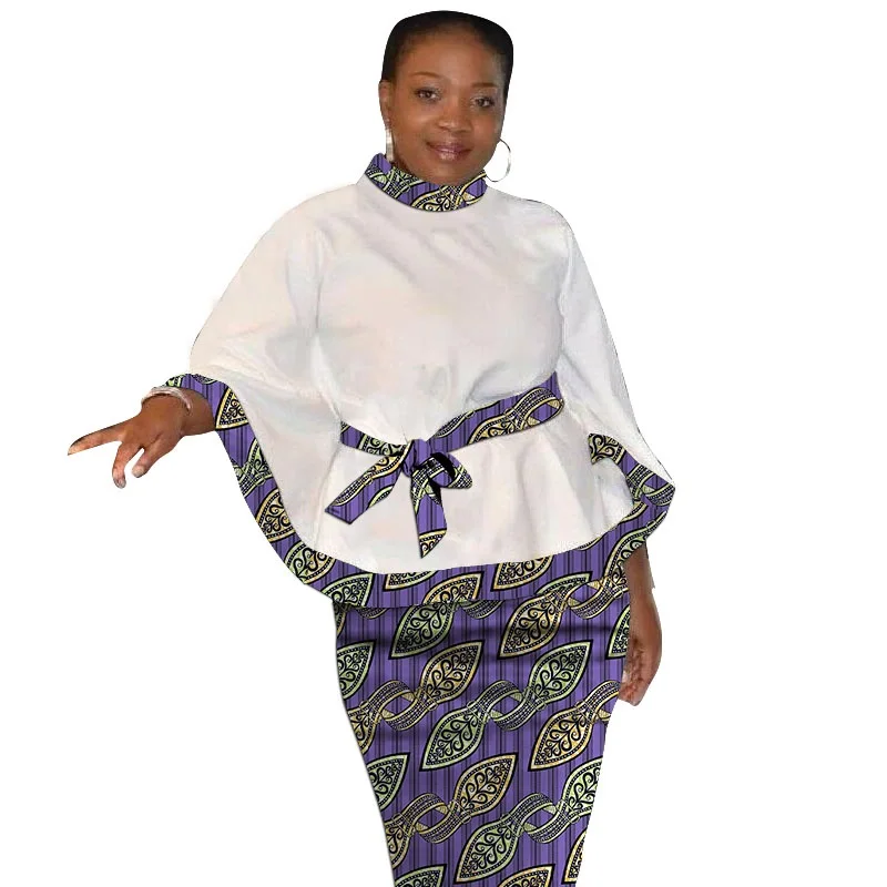 

Dashiki Print Flare Sleeve Tops With Belt And Pencil Skirts African Festival Women's Outfits Customize Ankara Stylish Groom Suit