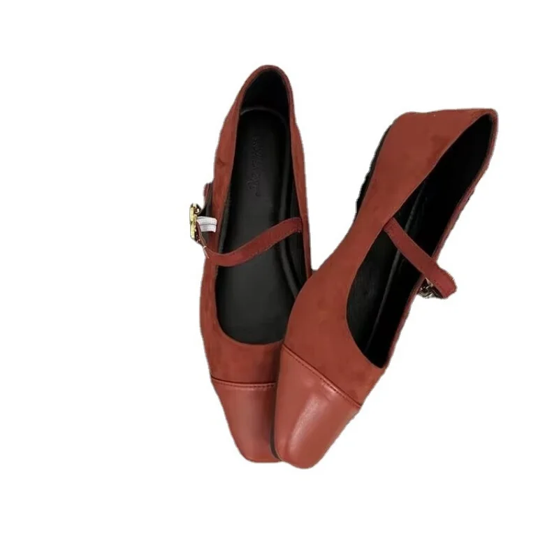 New Women's Flats Patchwork Mary Jane Shoes Flower Buckle Strap Designer Shoes Faux Suede Vintage Zapatos Mujer Spring 1192N