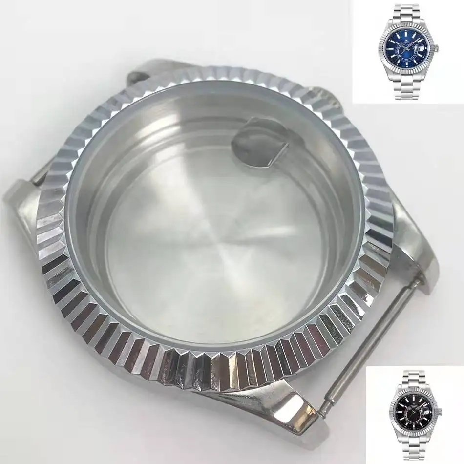 

40mm Men's Watch Accessories Sapphire Glass Date Window Silver Case Fits Pearl 2813 Movement