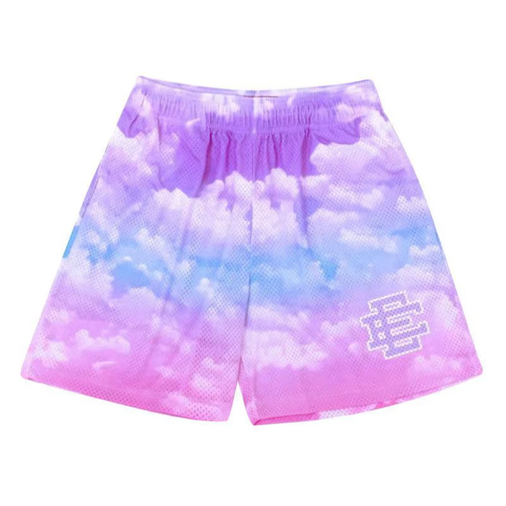

Mens EE Basic Shorts Multicolor Pink Clouds Running Fitness Breathable Quick Dry Summer Gym Workout Male Mesh Shorts