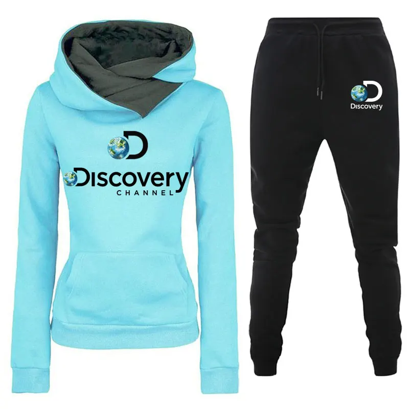 

Women 2Piece Set Discovery Channel Running Tracksuit Women's Hooded Sweatshirt Casual Wear Outfits Woman Jogging Sport Suit