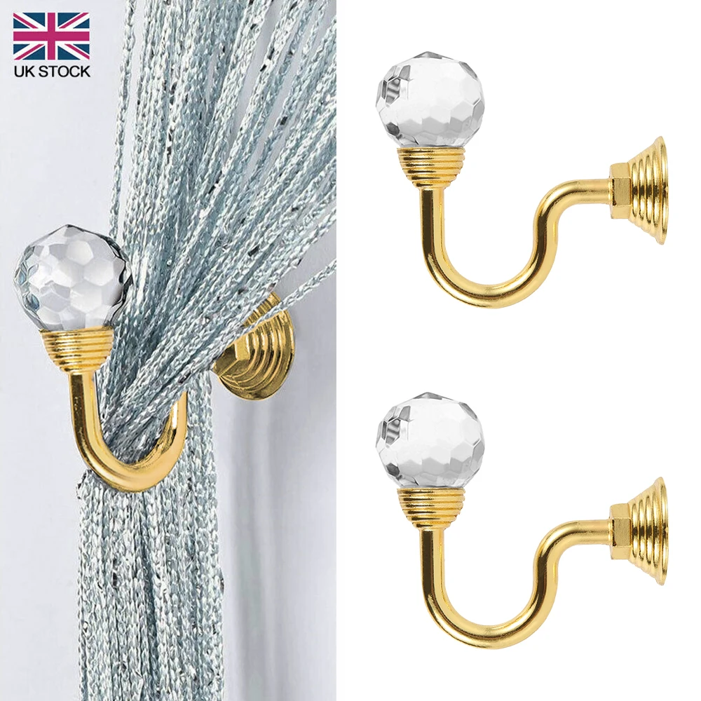

2pcs Retro Crystal Glass Curtain Holdback Hooks Wall Tie Back Hooks Hanger Holder Drawer Handle Curtain Accessories Hanger Hooks