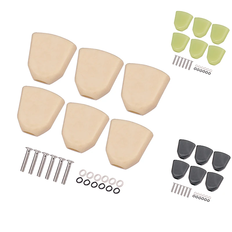 

6 Pcs Plastic Jade Trapezoid Guitar Tuning Peg Key Tuners Machine Heads Button Knobs Handle Caps