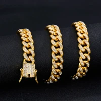hip hop 15mm miami box buckle cuban chain bling iced out rhinestone necklaces bracelets 8182024 inch for men jewelry