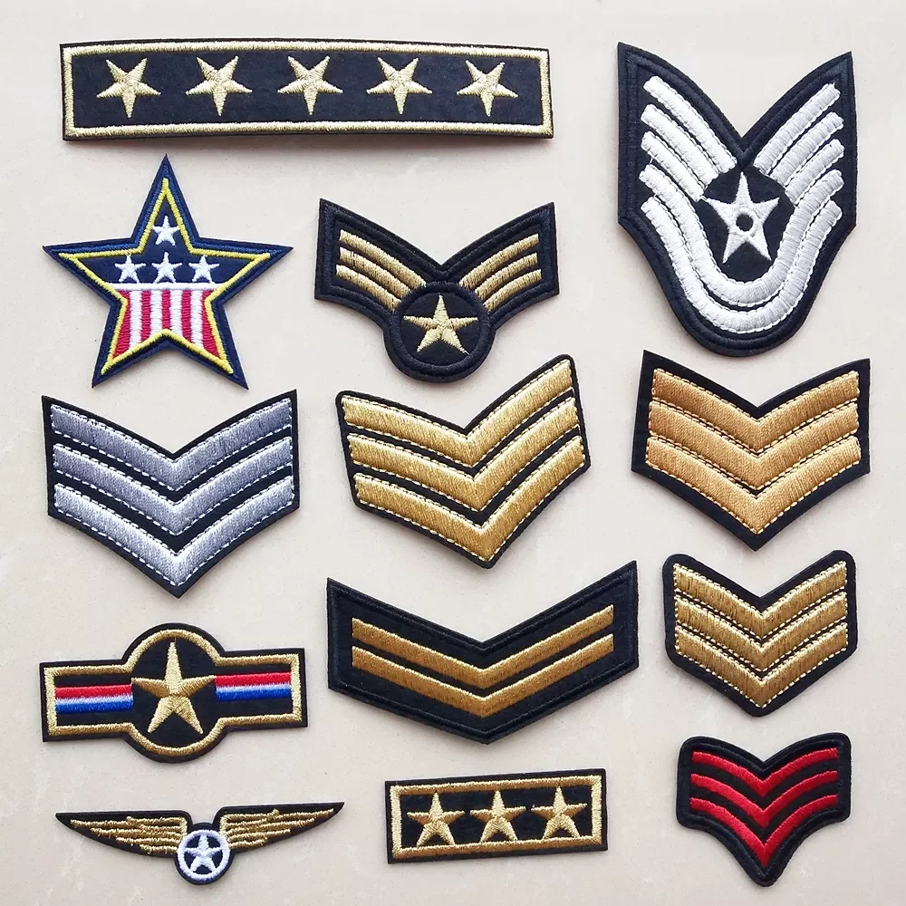 

Golden Shield Star Embroidery Iron on Patches for Clothing Military Stickers Stripes Appliques on Backpack Silver Wing Badges