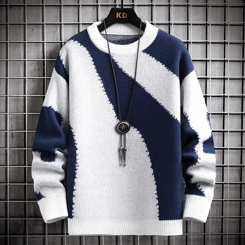 

2023 Men's New Contrasting Color Jacquard Casual Sweater