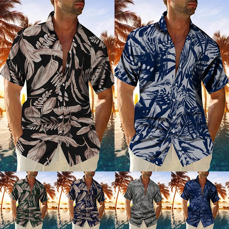 

Summer Hawaiian Short Sleeve Shirts Floral Men Tops Men Tee Blouse Shirts With Buttons Men Loose Vacation Shirts Wholesale