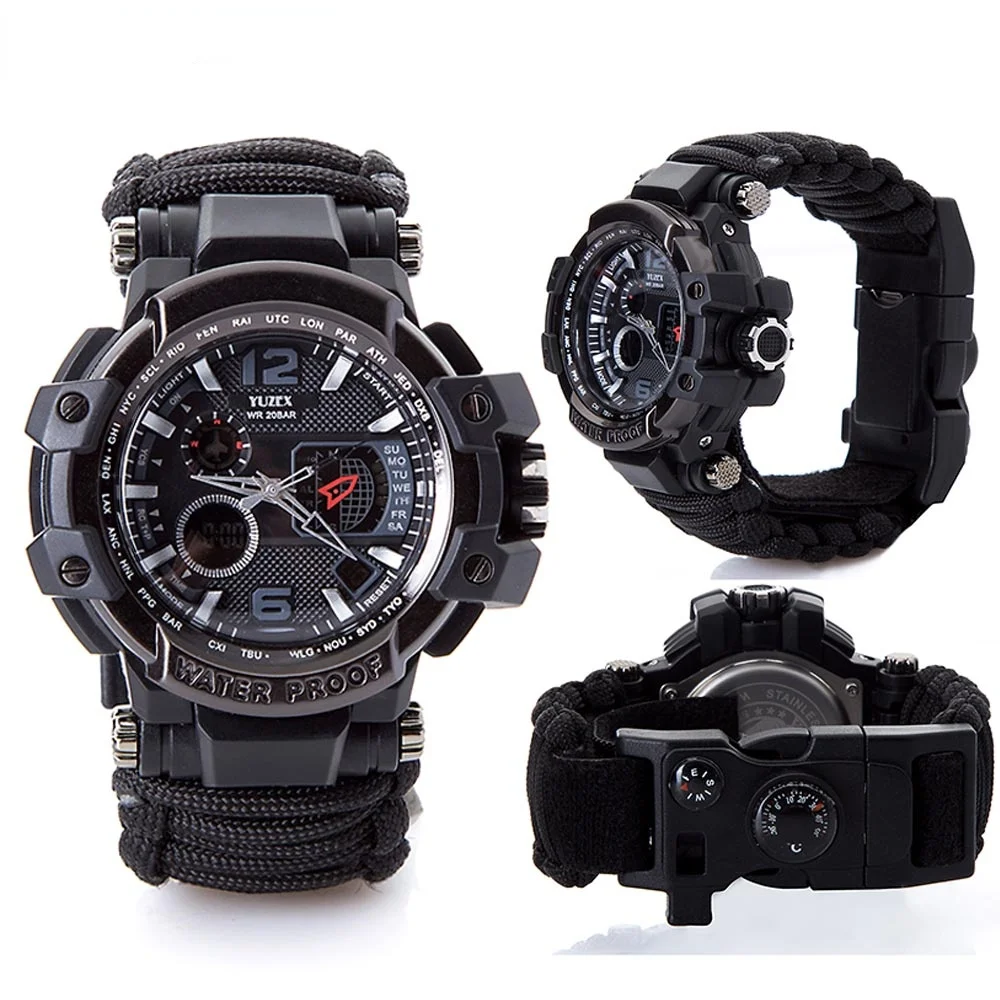 

Men Outdoor Survival Military Watch Fashion Multifunctional Compass Waterproof LED Quartz Sport Watch Male Relogios Masculino