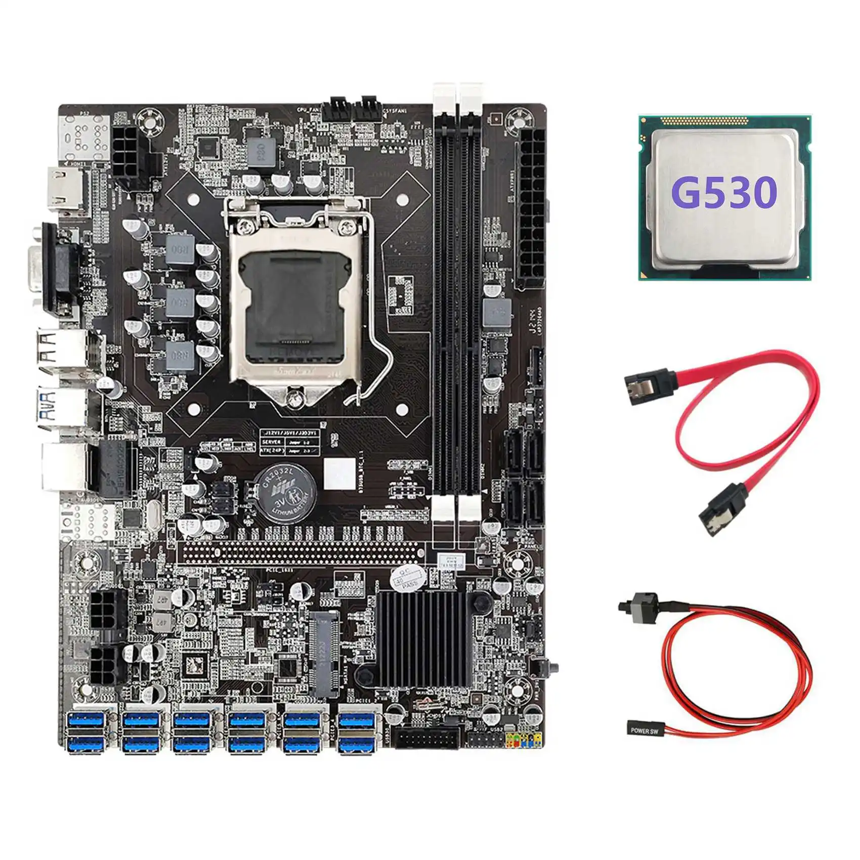 B75 ETH Mining Motherboard+G530 CPU+Switch Cable+SATA Cable LGA1155 12 PCIE to USB MSATA DDR3 B75 USB BTC Motherboard