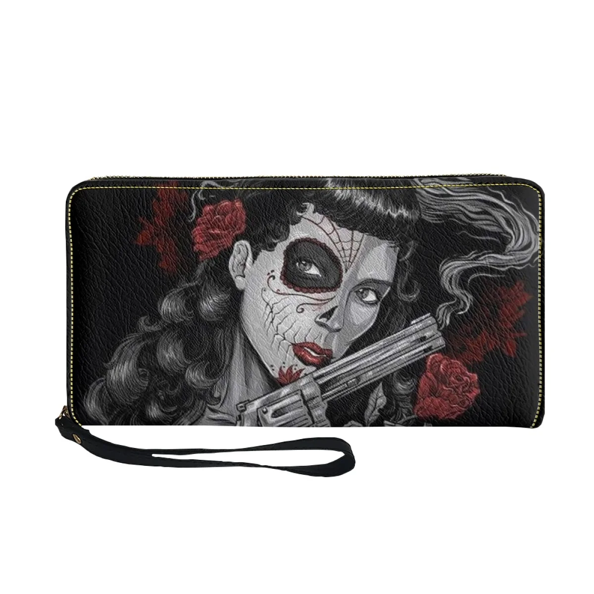 Skull Print Women Luxury Wallets For Famous Brands Clutch Wallet Pu Leather StrapSlim Phone Bag Carteras Para Mujer