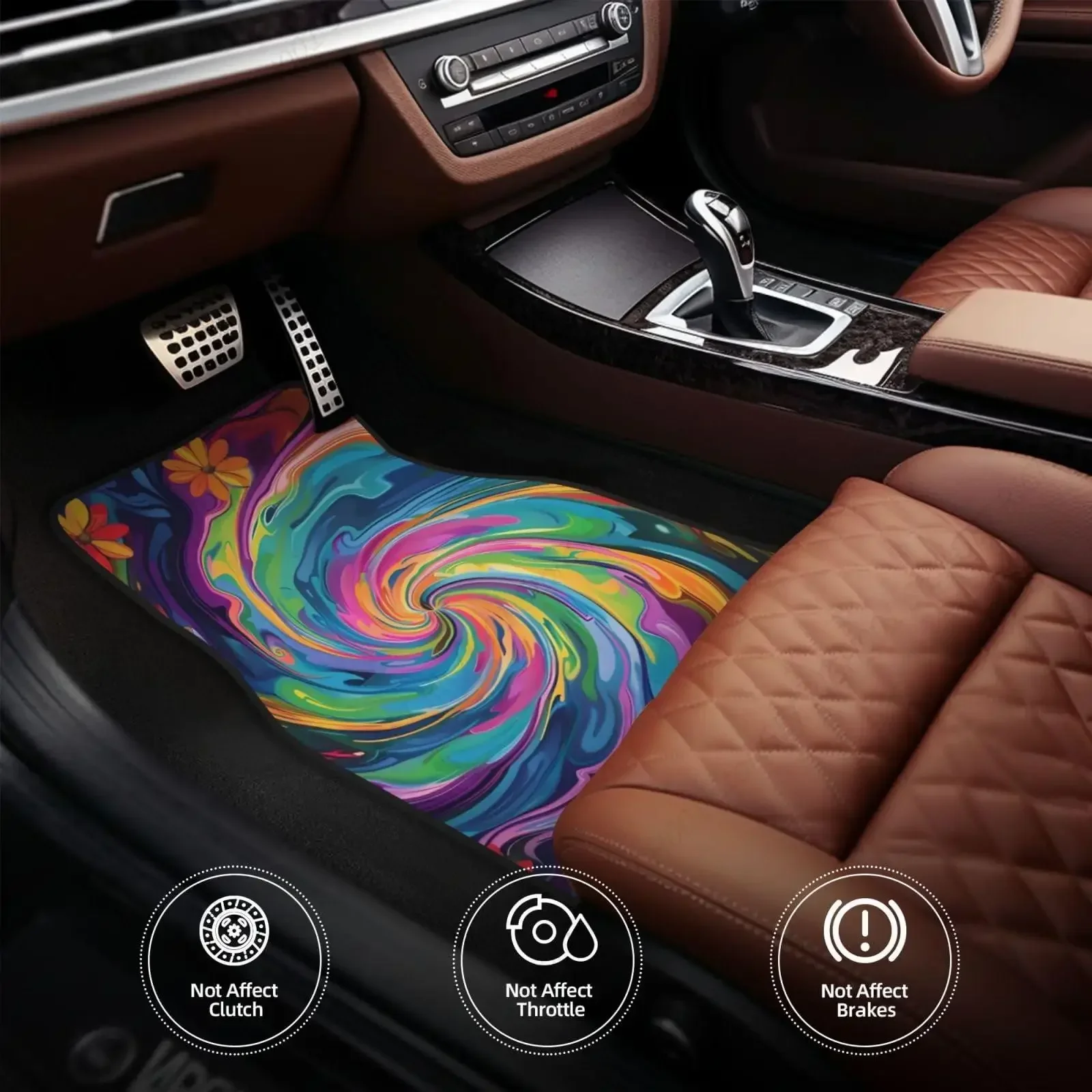 Peter Max Style Vortex Swirl Psychedelic Daisies Забавный автомобильный коврик для ног Набор из 4