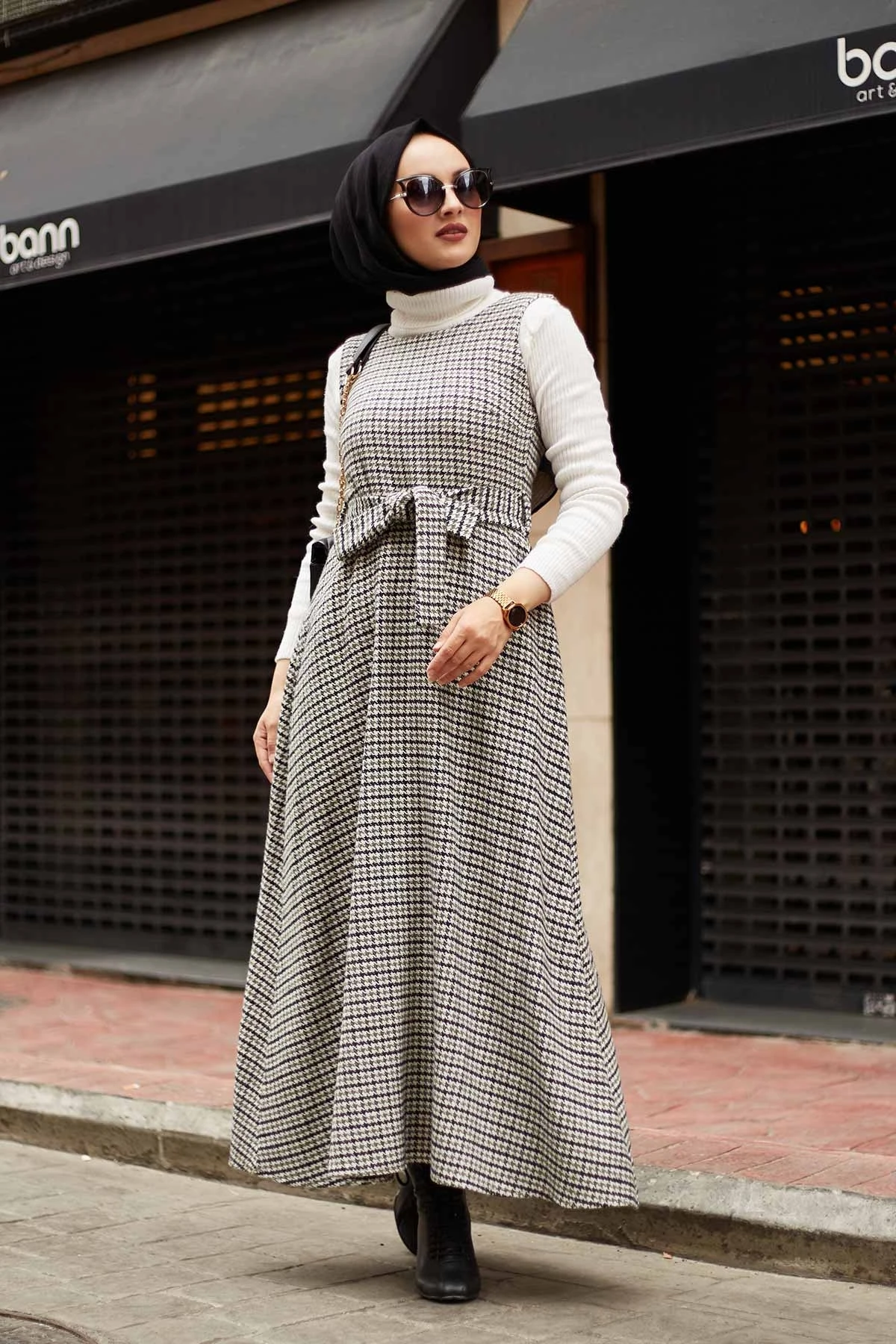 MDI Crowbar Patterned Gilet-Khaki Winter Autumn 2021 Muslim Women Hijab headscarf Islamic Turkey