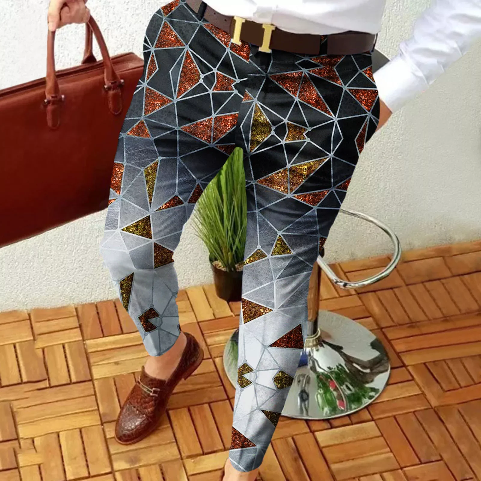 

NEW IN Foam Slip Men Slim Fit Print Zipper Button Trousers Suit Pants Male Fashion Long Pants