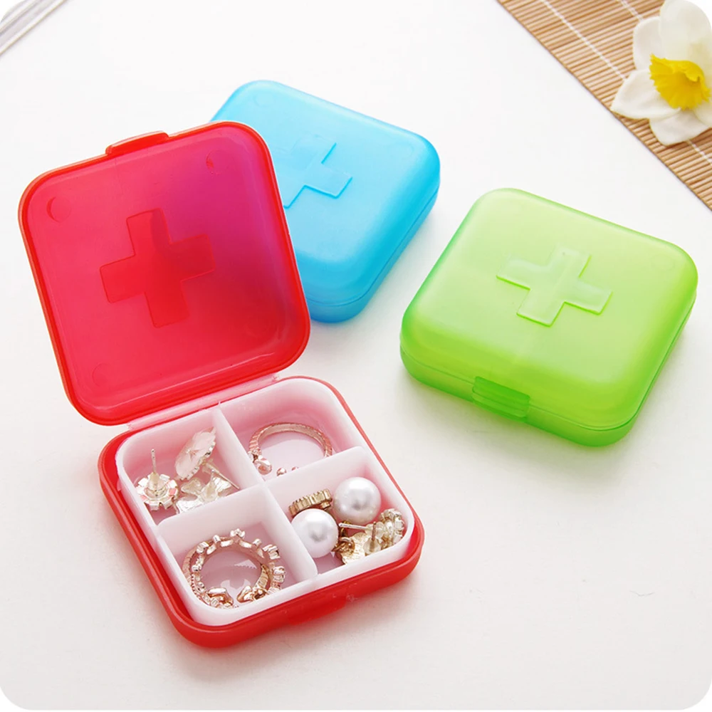 

4 Grids Pill Medicine Box Holder Organizer Pill Storage Box Dispenser Independent Lattice Plastic Pill Case Jewelry Storage Box