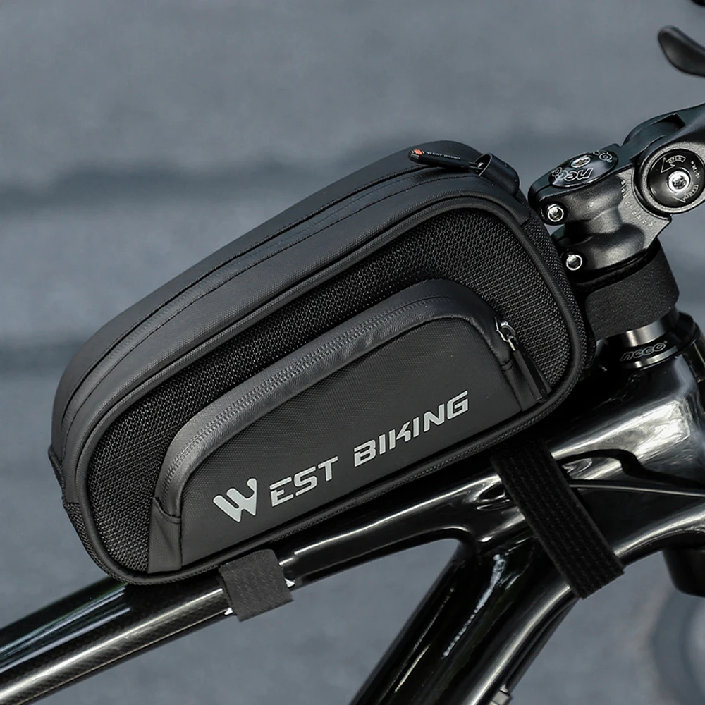 

1.5L Bicycle Bag Bike Frame Front Tube Bag Bicycle Front Frame Bag Waterproof Smooth Zipper Cycling Pannier Bike Accessories