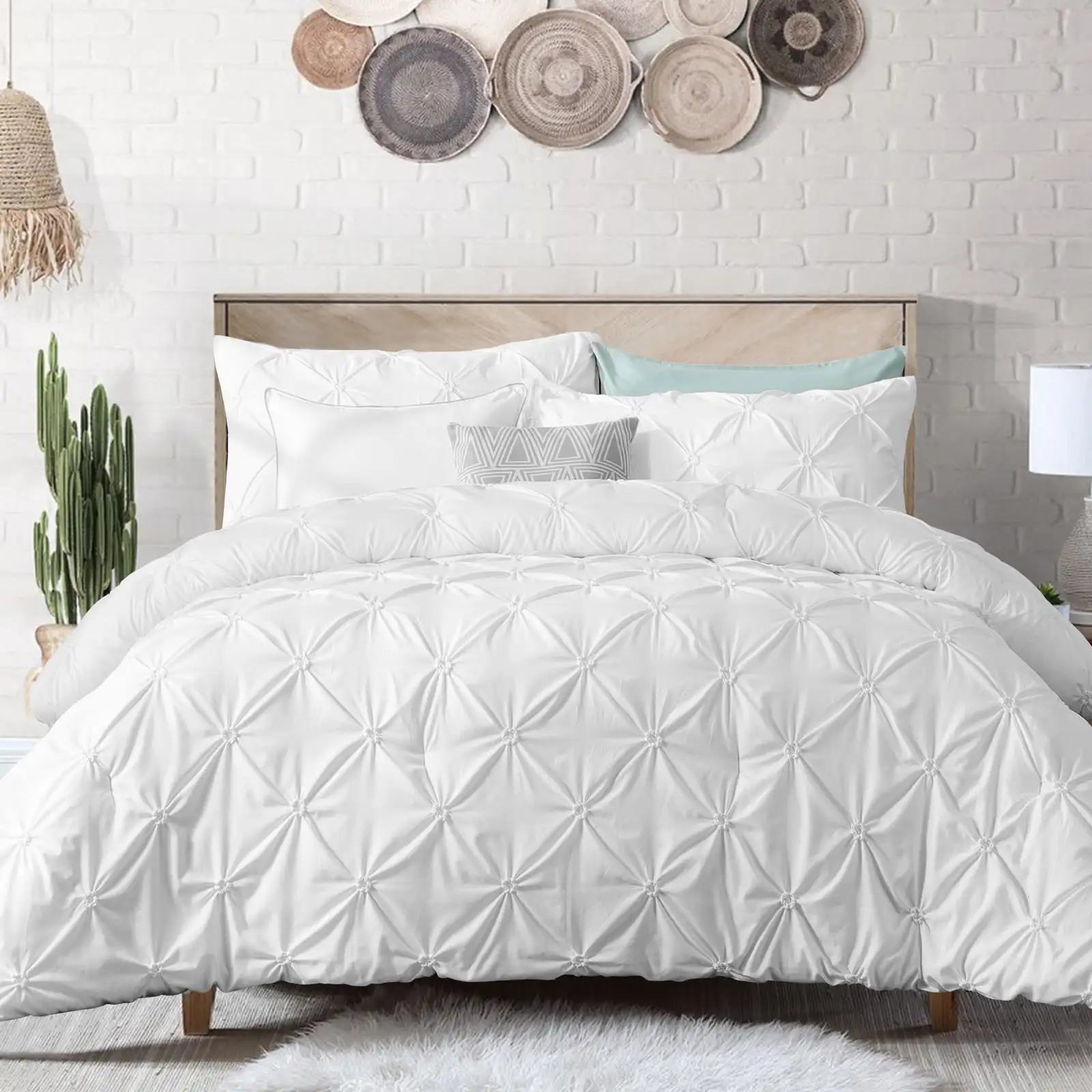 

RUIKASI White Queen Comforter Set - Soft and Fluffy Bedding 3 Pieces Set, Pintuck White Bedding Sets Queen Size, Bed Set with
