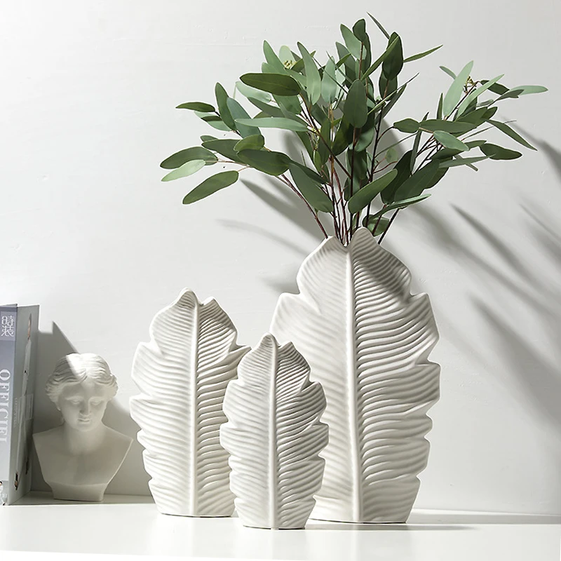 

Home Room Decor,Figurine Miniature,Ceramic,Fashion Flower Vase,Leaves Style Sculpture,Table Decoration,Nordic Decorative Statue