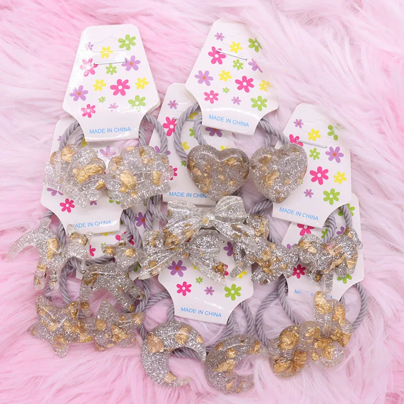 

16PCS Sweet Silver Pink Sequins Princess Headwear Kids Elastic Hair Bands Children Hair Ropes Girls Accessories Baby Headdress