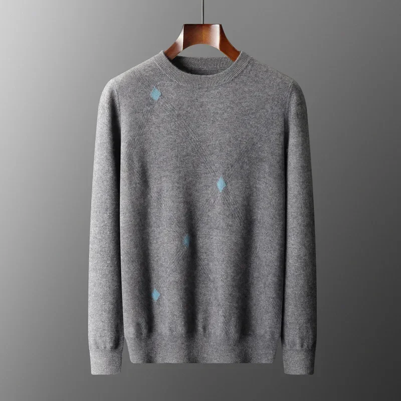 Осень/зима новый однотонный свитер из овчины мужской пуловер с круглым вырезом и