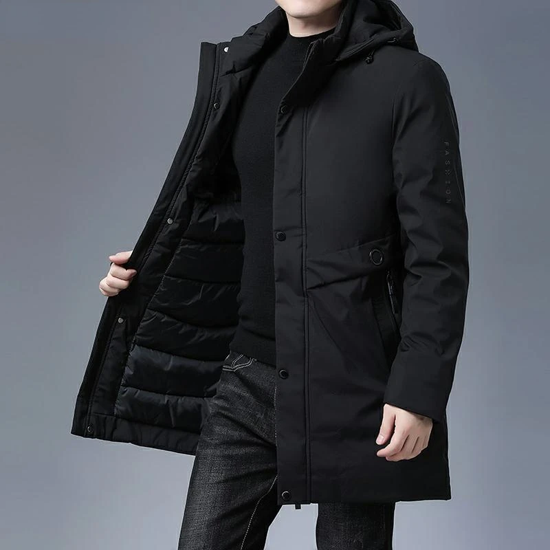 Top Quality Padded Brand Casual Fashion Thick Warm Men Long Parka Winter Jacket With Hood Windbreaker Coats Mens Clothing