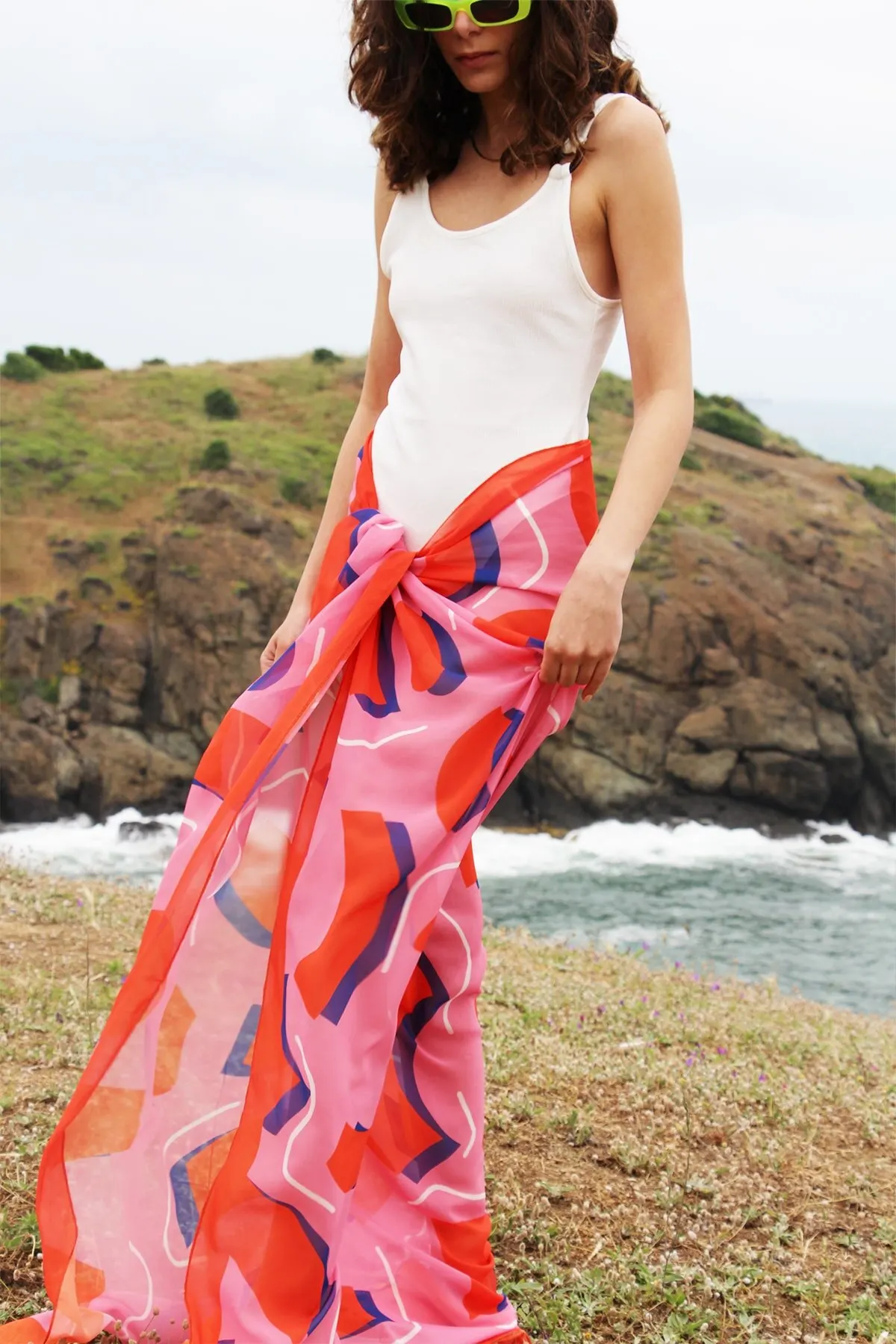 

Women's Pareo Blue Red Patterned Large Chiffon Swimwear Cover Dress Sexy Tunic Suit Beachwear Female Beach Bikini Cover