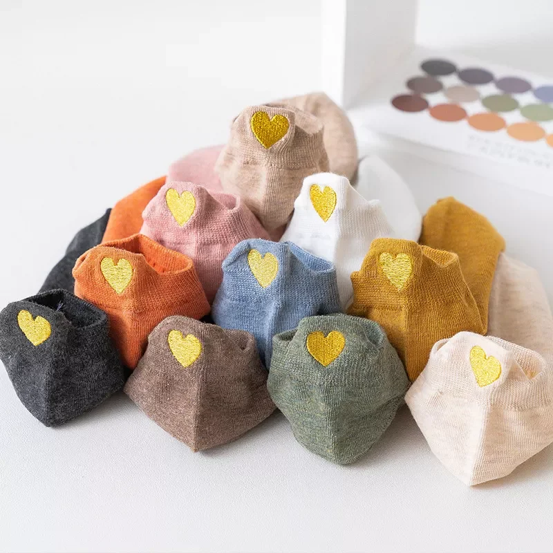 

10 Pieces = 5 Pairs New Heart Socks Women Cotton Socks Ankle Short Cute Heart Casual Funny Sock Fashion Socks