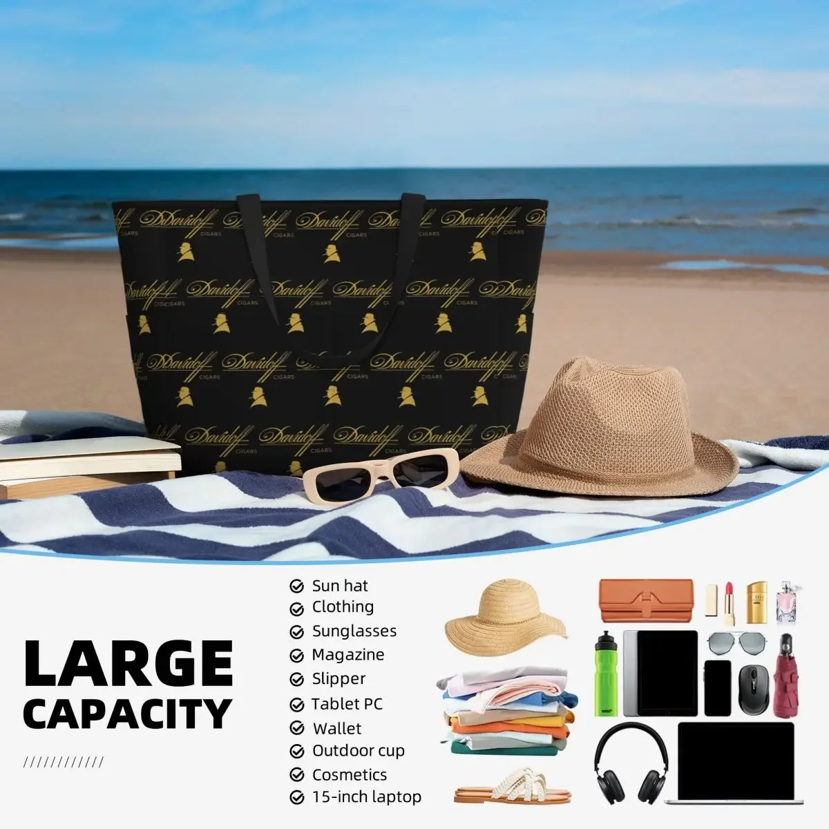 Фото Сумка-тоут Davidoff Cigars Black Beach, спортивная сумка для спортзала и йоги, большая сумка-тоут, женская дорожная сумка, сумка для фитнеса №4