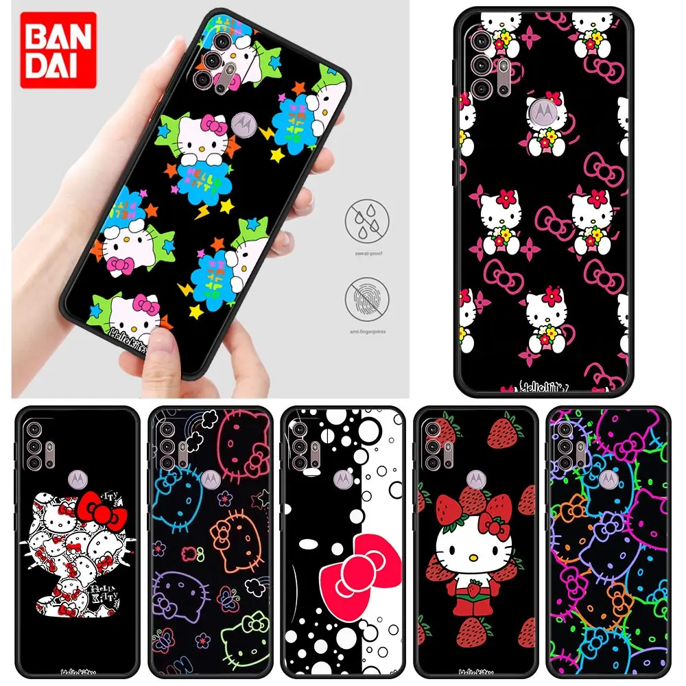 

Hello Kitty Cat Dark Case for Motorola Moto G30 G50 G60 G8 G9 G200 G31 G60s Power Plus Play Lite Black Funda Capa Cover Silicone