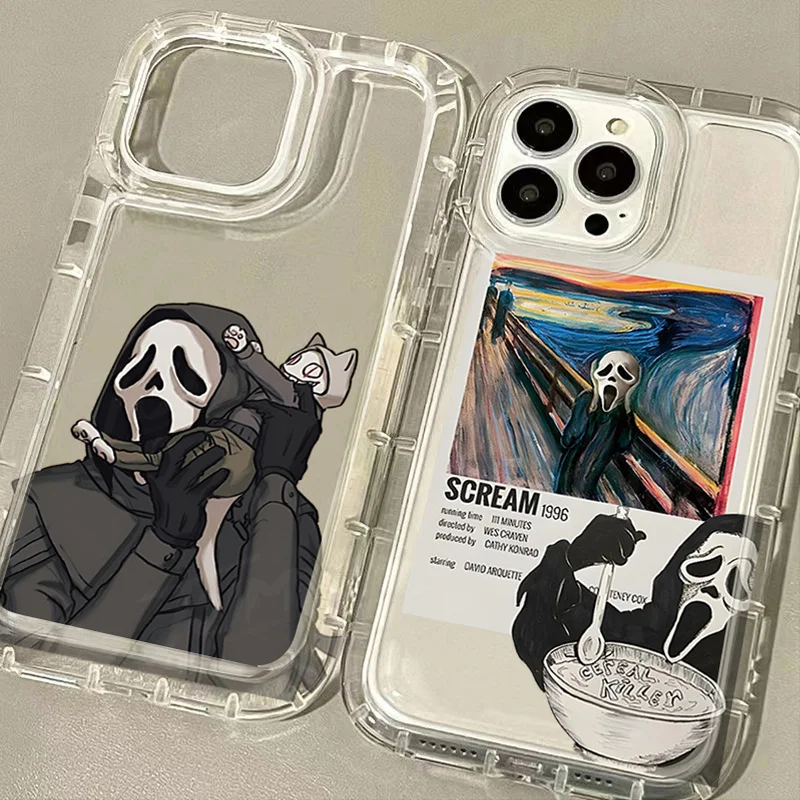 Scary Scream Ghost Clear Case for Samsung Galaxy S24 Ultra S23 S22 S21 FE S20 Plus Note 20 10 Pro A34 A54 A33 A53 Silicone Cover